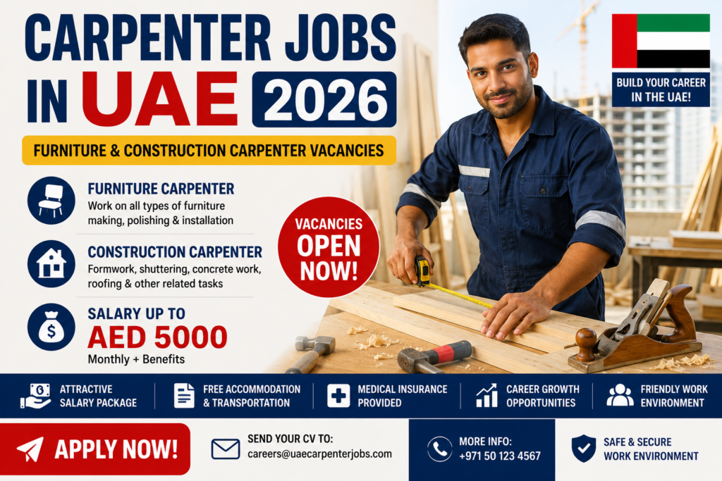 Carpenter Jobs in UAE 2026: Furniture and Construction Carpenter Vacancies with Salary Up to AED 5000